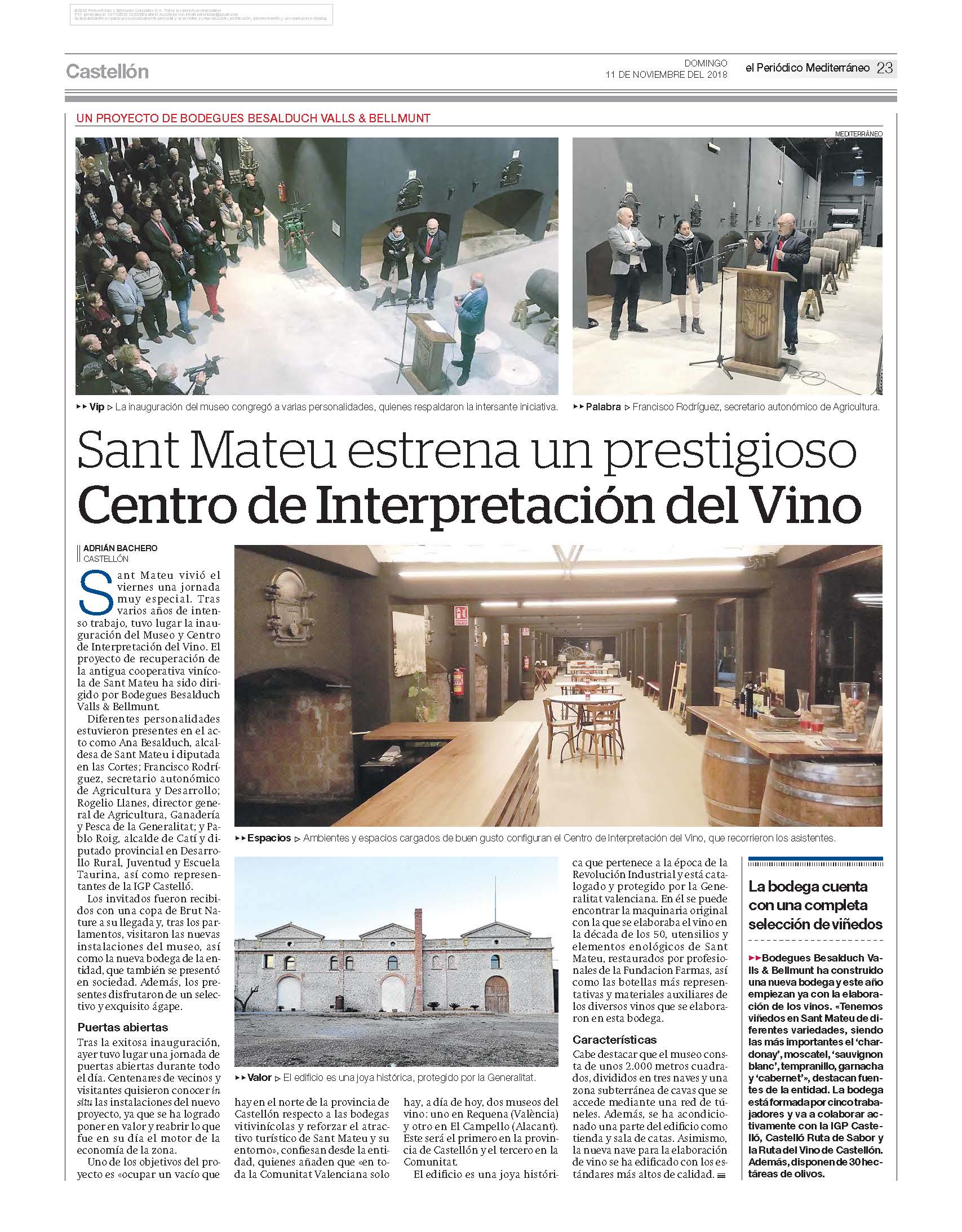 Sant Mateu estrena un prestigioso Centro de Interpretación del Vino